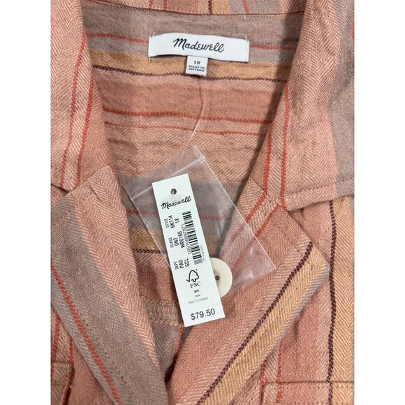 Madewell NWT Stripe Stretch Cotton & Linen Camp Shirt Size 1X & 2X MSRP $79.50 - Picture 4 of 6